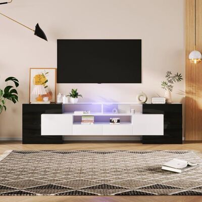Lemonbest Meuble TV Élégant Brillant de 200 cm avec éclairage LED Surface en Verre avec 6 Portes 2 tiroirs et 3 Compartiments Noir Noir - Publicité Lemonbest Meuble TV Élégant Brillant de 200 cm avec éclairage LED Surface en Verre avec 6 Portes 2 tiroirs et 3 Compartiments Noir Noir - Publicité