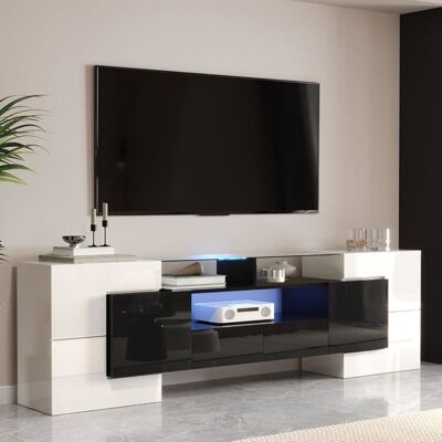 Lemonbest Meuble TV panneau bas Blanc et noir brillant 200 cm avec éclairage LED meuble de salon Design moderne surface en verre Blanc - Publicité Lemonbest Meuble TV panneau bas Blanc et noir brillant 200 cm avec éclairage LED meuble de salon Design moderne surface en verre Blanc - Publicité