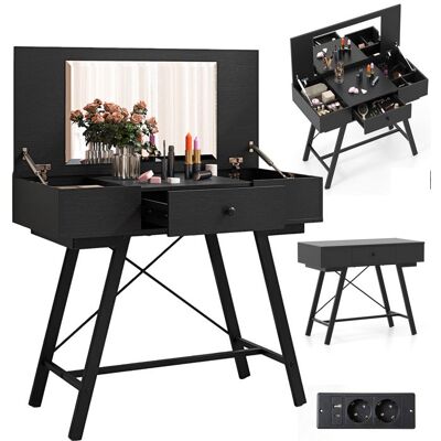 GIANTEX Coiffeuse avec Miroir et Plateau Rabattable Station de Charge Tiroir 6 Compartiments de Rangement 965x465x805cm Noir - Publicité GIANTEX Coiffeuse avec Miroir et Plateau Rabattable Station de Charge Tiroir 6 Compartiments de Rangement 965x465x805cm Noir - Publicité