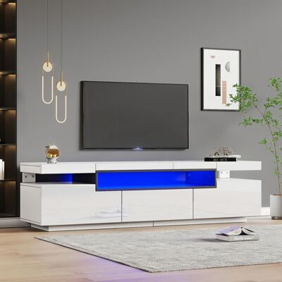 Meuble TV élégant laqué brillant avec éclairage LED 3 tiroirs Blanc meuble de salon 160 x 39 x 42 cm Blanc - Publicité Meuble TV élégant laqué brillant avec éclairage LED 3 tiroirs Blanc meuble de salon 160 x 39 x 42 cm Blanc - Publicité