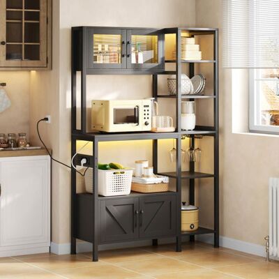 MERAX Meuble de Cuisine 180 x 115 x 40 cm avec Prises et LED Buffet Haut Industriel avec Support Micro-ondes Porte Verre Noir - Publicité MERAX Meuble de Cuisine 180 x 115 x 40 cm avec Prises et LED Buffet Haut Industriel avec Support Micro-ondes Porte Verre Noir - Publicité