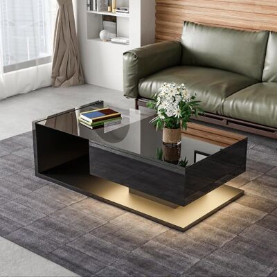 LEMONBEST Table basse salon LED brillant 105 × 55 × 32.5 cm table dappoint verre trempé avec tiroirs Grand espace de rangement ouvert Noir - Publicité LEMONBEST Table basse salon LED brillant 105 × 55 × 32.5 cm table dappoint verre trempé avec tiroirs Grand espace de rangement ouvert Noir - Publicité