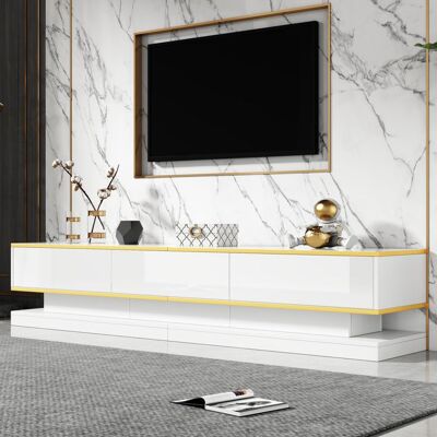 DESVIAE Meuble TV blanc brillant avec 3 tiroirs convient aux téléviseurs de 80 pouces salon/chambre 200×40×40 cm Blanc - Publicité DESVIAE Meuble TV blanc brillant avec 3 tiroirs convient aux téléviseurs de 80 pouces salon/chambre 200×40×40 cm Blanc - Publicité