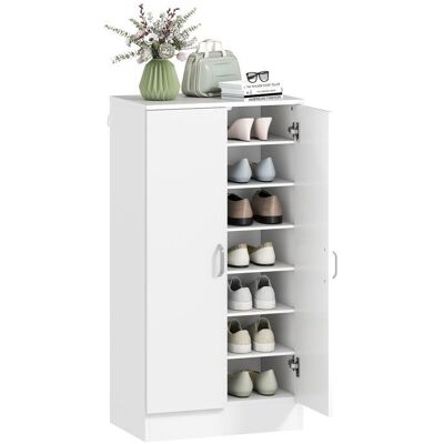 Meuble à chaussures - HOMCOM - 7 niveaux - 6 étagères réglables 2 portes à fermeture douce - bois - 55 x 35 x 108 cm - blanc Blanc - Publicité Meuble à chaussures - HOMCOM - 7 niveaux - 6 étagères réglables 2 portes à fermeture douce - bois - 55 x 35 x 108 cm - blanc Blanc - Publicité