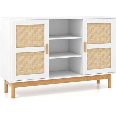GIANTEX Buffet de Cuisine avec 3 Etagères Ouvertes et 2 Armoires 120x35x78 cm 2 Portes Tressées en Bambou Meuble TV 55 Pouces Blanc - Publicité GIANTEX Buffet de Cuisine avec 3 Etagères Ouvertes et 2 Armoires 120x35x78 cm 2 Portes Tressées en Bambou Meuble TV 55 Pouces Blanc - Publicité