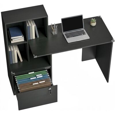 Bureau dordinateur - HOMCOM - bibliothèque 4 compartiments tiroir verrouillable - panneau de particules - 126x50x109cm - noir Noir - Publicité Bureau dordinateur - HOMCOM - bibliothèque 4 compartiments tiroir verrouillable - panneau de particules - 126x50x109cm - noir Noir - Publicité