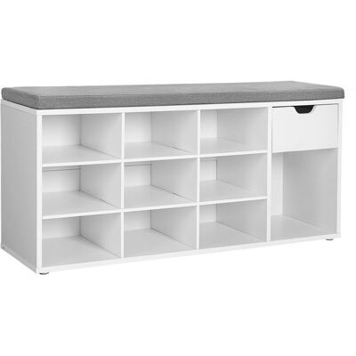 Meuble à Chaussures - VASAGLE - LHS24WT - Bois - Blanc - 104 x 30 x 48 cm - Tiroir - Scandinave - Moderne Blanc - Publicité Meuble à Chaussures - VASAGLE - LHS24WT - Bois - Blanc - 104 x 30 x 48 cm - Tiroir - Scandinave - Moderne Blanc - Publicité