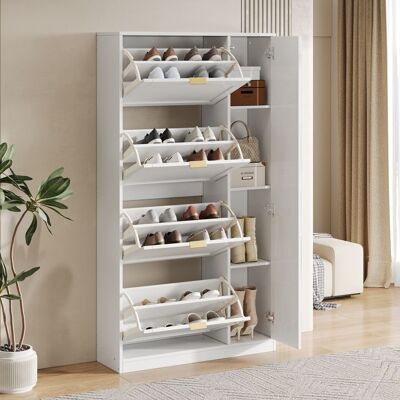 LEMONBEST Meuble à chaussures avec Miroir 80x24x147 cm - Rangement 4 Casiers Coulissants Étagères Réglables pour Entrée Couloir - Blanc Blanc - Publicité LEMONBEST Meuble à chaussures avec Miroir 80x24x147 cm - Rangement 4 Casiers Coulissants Étagères Réglables pour Entrée Couloir - Blanc Blanc - Publicité