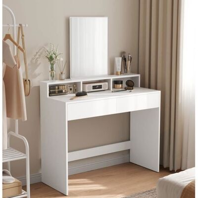 VASAGLE Coiffeuse avec Grand Miroir 2 Tiroirs et 3 Compartiments 100 x 40 x 140 cm Style Moderne Blanc Blanc - Publicité VASAGLE Coiffeuse avec Grand Miroir 2 Tiroirs et 3 Compartiments 100 x 40 x 140 cm Style Moderne Blanc Blanc - Publicité