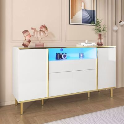 NECHE Buffet Salon Blanc Brillant à LED Meuble Elégant avec 1 Tiroir 4 Portes Armoire de Cuisine Sideboard 150x40x80cm Blanc - Publicité NECHE Buffet Salon Blanc Brillant à LED Meuble Elégant avec 1 Tiroir 4 Portes Armoire de Cuisine Sideboard 150x40x80cm Blanc - Publicité