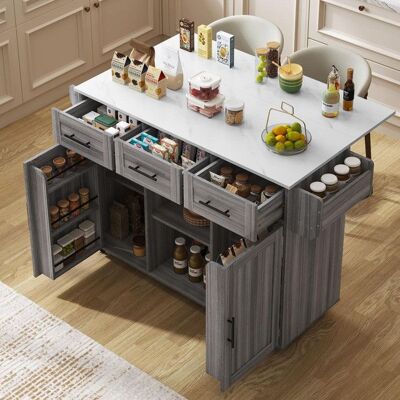 Generic Buffet de cuisine 139x46 (71)x91.5 cm avec plan de travail rabattable Buffet bas avec placage en bois Buffet salon en gris Gris - Publicité Generic Buffet de cuisine 139x46 (71)x91.5 cm avec plan de travail rabattable Buffet bas avec placage en bois Buffet salon en gris Gris - Publicité