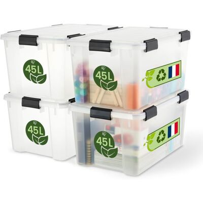 Iris Ohyama Boite Rangement Hermétique Plastique 45L Lot de 4 Transparent WSB-45 - Publicité Iris Ohyama Boite Rangement Hermétique Plastique 45L Lot de 4 Transparent WSB-45 - Publicité
