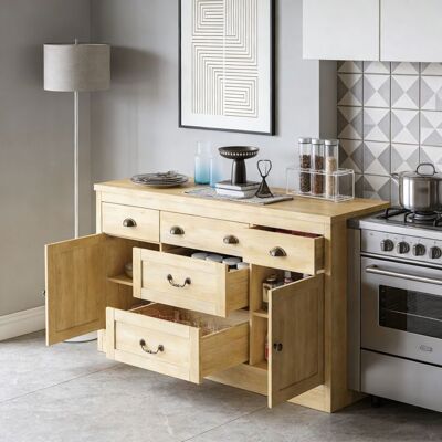 Buffet en bois 135 x 39 x 80 cm - 5 tiroirs 2 portes plateau spacieux style scandinave Marron - Publicité Buffet en bois 135 x 39 x 80 cm - 5 tiroirs 2 portes plateau spacieux style scandinave Marron - Publicité