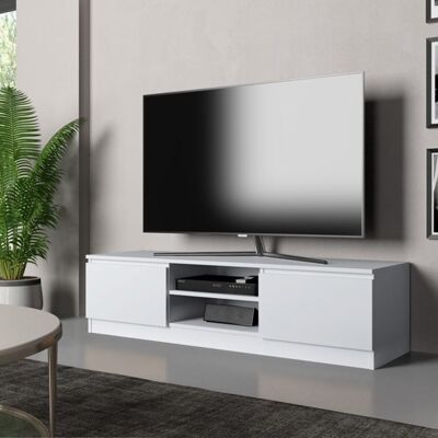 KOBI Meuble TV MALMO 140 cm Blanc - 2 armoires latérales fermées - design moderne Blanc - Publicité KOBI Meuble TV MALMO 140 cm Blanc - 2 armoires latérales fermées - design moderne Blanc - Publicité