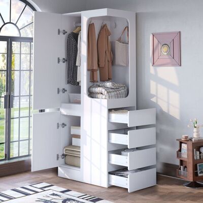 AUTHERIA Armoire Chambre Adulte en Bois H70 x L40 x B170 cm avec 4 tiroirs et compartiments de rangement espace penderie ouvert blanche Blanc - Publicité AUTHERIA Armoire Chambre Adulte en Bois H70 x L40 x B170 cm avec 4 tiroirs et compartiments de rangement espace penderie ouvert blanche Blanc - Publicité