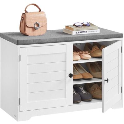 Banc à Chaussures 3 Niveaux - VASAGLE - Blanc Nuage/Gris Tourterelle - Étagères Réglables - Coussin Amovible Blanc - Publicité Banc à Chaussures 3 Niveaux - VASAGLE - Blanc Nuage/Gris Tourterelle - Étagères Réglables - Coussin Amovible Blanc - Publicité