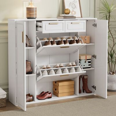 LEMONBEST Meuble à Chaussures Moderne 120x24x107 cm avec 2 Portes 2 Tiroirs Étages Réglables - Rangement 15 Paires - Entrée Salon - Blanc Blanc - Publicité LEMONBEST Meuble à Chaussures Moderne 120x24x107 cm avec 2 Portes 2 Tiroirs Étages Réglables - Rangement 15 Paires - Entrée Salon - Blanc Blanc - Publicité