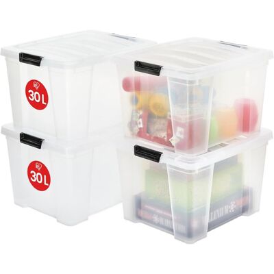 Iris Ohyama Boite de Rangement Plastique avec Couvercle 30L Lot de 4 Transparent HB-30 Noir - Publicité Iris Ohyama Boite de Rangement Plastique avec Couvercle 30L Lot de 4 Transparent HB-30 Noir - Publicité
