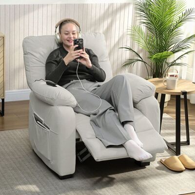 Generic Fauteuil relax électrique fauteuil inclinable port USB repose-pieds poches latérales télécommande 96x90x103cm crème Gris - Publicité Generic Fauteuil relax électrique fauteuil inclinable port USB repose-pieds poches latérales télécommande 96x90x103cm crème Gris - Publicité
