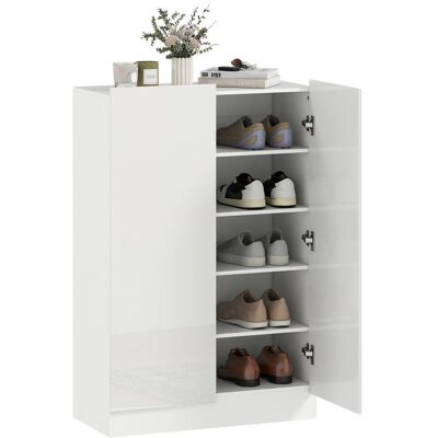 Meuble à chaussures - HOMCOM - 20 paires - 5 niveaux - étagères réglables - bois - 72x345x103cm - blanc brillant Blanc - Publicité Meuble à chaussures - HOMCOM - 20 paires - 5 niveaux - étagères réglables - bois - 72x345x103cm - blanc brillant Blanc - Publicité
