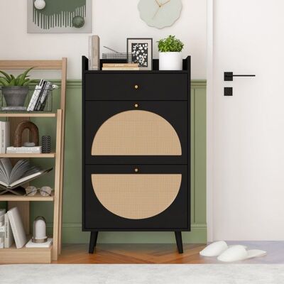Generic Meuble a chaussures 60x24x110 cm avec 2 portes et 1 tiroir Armoire à chaussures avec double étagère Meuble entree en noir Noir - Publicité Generic Meuble a chaussures 60x24x110 cm avec 2 portes et 1 tiroir Armoire à chaussures avec double étagère Meuble entree en noir Noir - Publicité