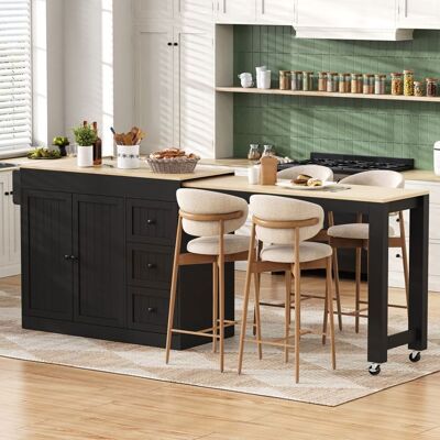 SEYAKANY Îlot de cuisine mobile avec repas extensible deux portes et trois tiroirs équipé détagères réglables buffet 130×45×93cm noir Noir - Publicité SEYAKANY Îlot de cuisine mobile avec repas extensible deux portes et trois tiroirs équipé détagères réglables buffet 130×45×93cm noir Noir - Publicité