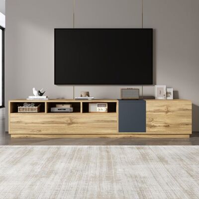 Meuble TV en bois - LEMONBEST - Meuble TV Moderne Bicolore - 200×45×45 cm - Bicolore gris-noir/bois - 3 compartiments et portes - Publicité Meuble TV en bois - LEMONBEST - Meuble TV Moderne Bicolore - 200×45×45 cm - Bicolore gris-noir/bois - 3 compartiments et portes - Publicité