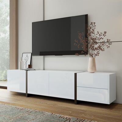 LEMONBEST Meuble TV blanc laqué noir avec portes et tiroirs sobres Blanc - Publicité LEMONBEST Meuble TV blanc laqué noir avec portes et tiroirs sobres Blanc - Publicité
