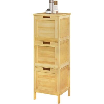 Meuble de Salle de Bain en Bambou - EUGAD Armoire Étroite à 3 Niveaux - Tiroirs Amovibles - 30x30x90cm Jaune - Publicité Meuble de Salle de Bain en Bambou - EUGAD Armoire Étroite à 3 Niveaux - Tiroirs Amovibles - 30x30x90cm Jaune - Publicité