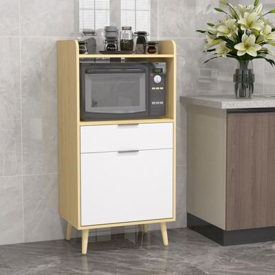 Generic Meuble desserte de cuisine pour micro-ondes avec placard tiroir étagère réglable 58 x 40 x 118 cm naturel et blanc Blanc - Publicité Generic Meuble desserte de cuisine pour micro-ondes avec placard tiroir étagère réglable 58 x 40 x 118 cm naturel et blanc Blanc - Publicité