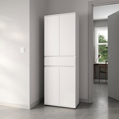 HOME COLLECTIVE Armoire multi-rangement - 4 portes 1 tiroir - Armoire de bureau - 64x34x180 cm - Meuble de rangement - Blanc Blanc - Publicité HOME COLLECTIVE Armoire multi-rangement - 4 portes 1 tiroir - Armoire de bureau - 64x34x180 cm - Meuble de rangement - Blanc Blanc - Publicité