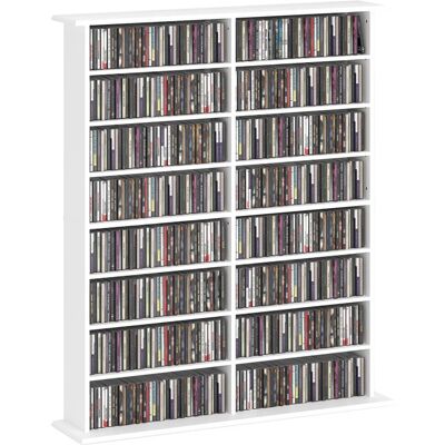 Rangements pour CD et DVD - HOMCOM - 16 compartiments et 12 étagères réglables - capacité max. 720 CD/396 DVD et Blu-ray - blanc Blanc - Publicité Rangements pour CD et DVD - HOMCOM - 16 compartiments et 12 étagères réglables - capacité max. 720 CD/396 DVD et Blu-ray - blanc Blanc - Publicité