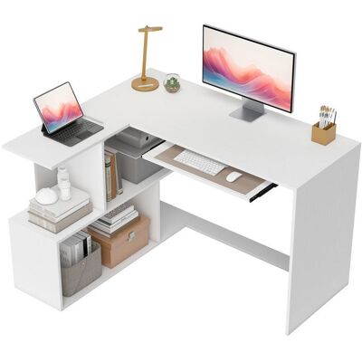 Bureau dangle en L - HOMCOM - avec étagères de rangement plateau à clavier coulissant - 120x100x76cm - blanc Blanc - Publicité Bureau dangle en L - HOMCOM - avec étagères de rangement plateau à clavier coulissant - 120x100x76cm - blanc Blanc - Publicité