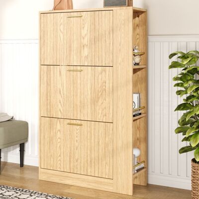 MERAX Meuble à Chaussures Bois Clair 3 Abattants avec Étagères Latérales – Armoire à Chaussures Verticale 70 x 235 x 115 cm Jaune - Publicité MERAX Meuble à Chaussures Bois Clair 3 Abattants avec Étagères Latérales – Armoire à Chaussures Verticale 70 x 235 x 115 cm Jaune - Publicité
