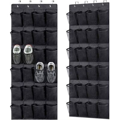 Sac à chaussures suspendu 24 compartiments organisateur porte 56 x 150 cm rangement chaussures - noir - Publicité Sac à chaussures suspendu 24 compartiments organisateur porte 56 x 150 cm rangement chaussures - noir - Publicité