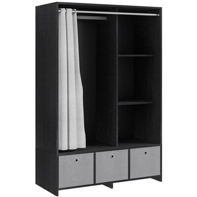 Armoire penderie HOMCOM armoire de rangement avec tringle rideaux 3 niches et 3 tiroirs en tissu amovibles 105 x 48 x 160 cm noir Noir - Publicité Armoire penderie HOMCOM armoire de rangement avec tringle rideaux 3 niches et 3 tiroirs en tissu amovibles 105 x 48 x 160 cm noir Noir - Publicité