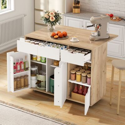 LEMONBEST Desserte de Cuisine à Roulettes 360° 120x46x85 cm Meuble de Rangement Mobile avec 3 Tiroirs et Étages Ouverts - Plateau en Bois Blanc - Publicité LEMONBEST Desserte de Cuisine à Roulettes 360° 120x46x85 cm Meuble de Rangement Mobile avec 3 Tiroirs et Étages Ouverts - Plateau en Bois Blanc - Publicité