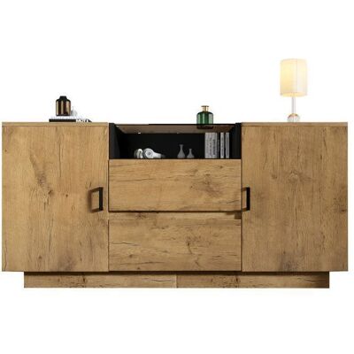 OEM Enfilade de Rangement 140cm Buffet Moderne avec 2 Tiroirs + 2 Armoires + Compartiment Ouvert Enfilade Élégante H70cm Marron - Publicité OEM Enfilade de Rangement 140cm Buffet Moderne avec 2 Tiroirs + 2 Armoires + Compartiment Ouvert Enfilade Élégante H70cm Marron - Publicité
