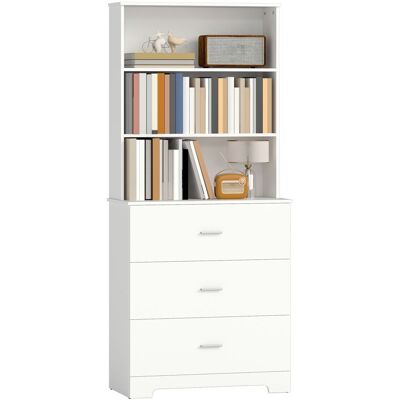 Bibliothèque - HOMCOM - 6 niveaux - 3 tiroirs et 3 étagères ouvertes - panneau de particules - 79 x 395 x 1822 cm - blanc Blanc - Publicité Bibliothèque - HOMCOM - 6 niveaux - 3 tiroirs et 3 étagères ouvertes - panneau de particules - 79 x 395 x 1822 cm - blanc Blanc - Publicité