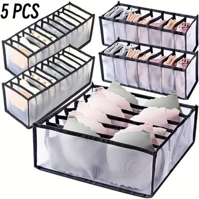 S'AGRANDIR Ensemble de 5 organisateurs de dressing pliables — Boîtes de rangement pour sous-vêtements à carreaux — Tailles assorties - Publicité S'AGRANDIR Ensemble de 5 organisateurs de dressing pliables — Boîtes de rangement pour sous-vêtements à carreaux — Tailles assorties - Publicité