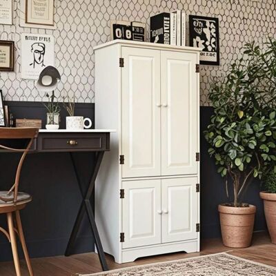 Armoire de Rangement Multi-Usage GIANTEX-56x30x123CM-4 Porte+2 Étagère Réglable à 5 Position-Anti-basculement-Chambrecuisine-Blanc Blanc - Publicité Armoire de Rangement Multi-Usage GIANTEX-56x30x123CM-4 Porte+2 Étagère Réglable à 5 Position-Anti-basculement-Chambrecuisine-Blanc Blanc - Publicité