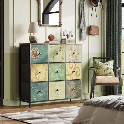 Commode - TANANT - Commode 9 Tiroirs - Bois - Vintage - Rangement spacieux Vert - Publicité Commode - TANANT - Commode 9 Tiroirs - Bois - Vintage - Rangement spacieux Vert - Publicité