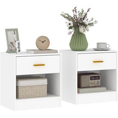 Lot de 2 tables de chevet - HOMCOM - 2 tiroirs et étagères ouvertes - panneau de particules - 39 x 28 x 41 cm - blanc Blanc - Publicité Lot de 2 tables de chevet - HOMCOM - 2 tiroirs et étagères ouvertes - panneau de particules - 39 x 28 x 41 cm - blanc Blanc - Publicité