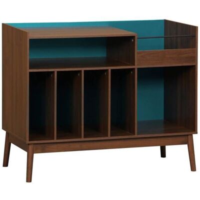 SWEEEK Meuble vinyle vintage bicolore décor bois et fond coloré 100cm bleu - Nepal Bleu - Publicité SWEEEK Meuble vinyle vintage bicolore décor bois et fond coloré 100cm bleu - Nepal Bleu - Publicité