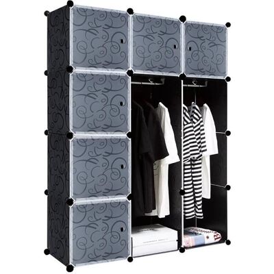 NAIZY DIY Armoire Penderie à Monter Soi-Même en Plastique - Système détagères Enfichables avec Porte - 12 Cubes Noir Noir - Publicité NAIZY DIY Armoire Penderie à Monter Soi-Même en Plastique - Système détagères Enfichables avec Porte - 12 Cubes Noir Noir - Publicité