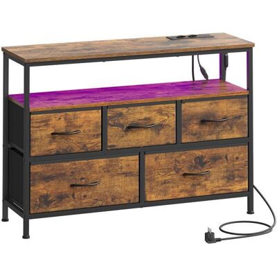 SONGMICS Commode avec LED Réglable et Multiprise 5 Tiroirs en Tissu Style Moderne Chambre Marron et Noir Marron - Publicité SONGMICS Commode avec LED Réglable et Multiprise 5 Tiroirs en Tissu Style Moderne Chambre Marron et Noir Marron - Publicité