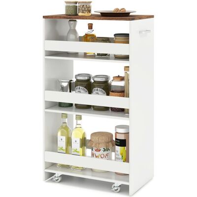 Desserte de Cuisine Etroit 30 cm COSTWAY Roues avec Freins Chariot de Rangement à 4 Niveaux avec Poignée Latérale Blanc et Brun Blanc - Publicité Desserte de Cuisine Etroit 30 cm COSTWAY Roues avec Freins Chariot de Rangement à 4 Niveaux avec Poignée Latérale Blanc et Brun Blanc - Publicité