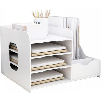 XJING-Organisateur de bureau-Comptoir de rangement multifonctionnel pour documents-Grand espace-33.5*25.5*40cm Blanc - Publicité XJING-Organisateur de bureau-Comptoir de rangement multifonctionnel pour documents-Grand espace-33.5*25.5*40cm Blanc - Publicité