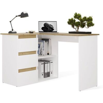 CDF NICEA - bureau dangle avec rangement - 3 tiroirs + 2 etagères - 120x485x75 cm - bureau dordinateur - Artisan Blanc Blanc - Publicité CDF NICEA - bureau dangle avec rangement - 3 tiroirs + 2 etagères - 120x485x75 cm - bureau dordinateur - Artisan Blanc Blanc - Publicité