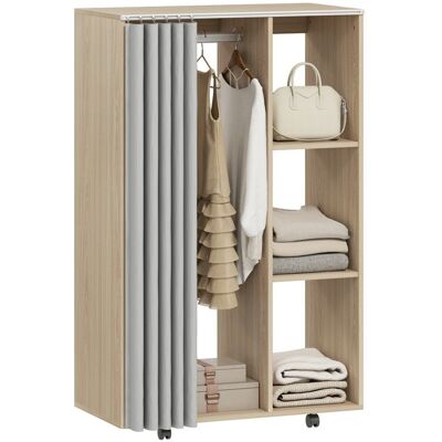 Armoire penderie - HOMCOM - mobile 4 roulettes - tringle à vêtements et étagères ouvertes - 80 x 40 x 128 cm - effet bois naturel Beige - Publicité Armoire penderie - HOMCOM - mobile 4 roulettes - tringle à vêtements et étagères ouvertes - 80 x 40 x 128 cm - effet bois naturel Beige - Publicité